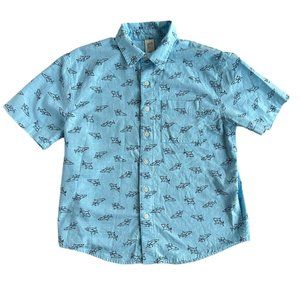 NWOT THEREABOUTS BOYS BLUE FRONT BUTTON SHORT SLEEVE "SHARK" SHIRT SIZE M 10/12